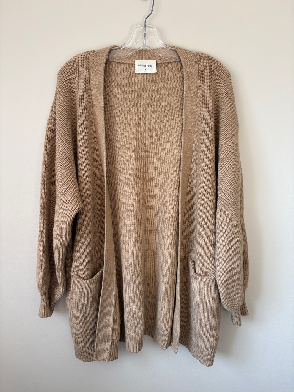 Aritzia Wilfred Free Unwind Merino Wool Cardigan Sweater Tan Camel Medium M